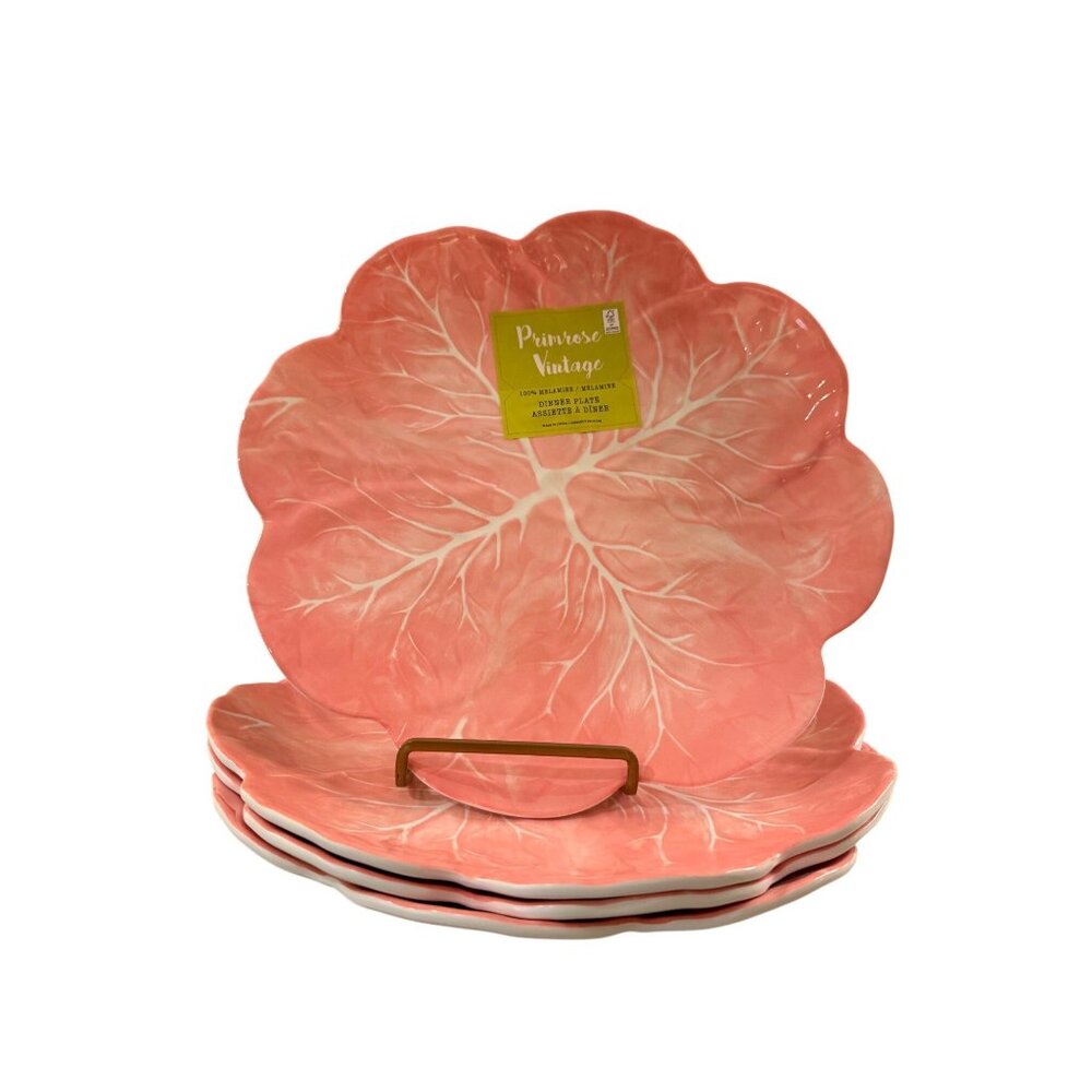 Primrose Vintage Pink Cabbage Leaf Melamine Dinner plates set of 4-11"-NEW